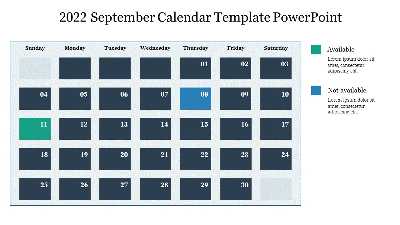 2022 September Calendar Template PowerPoint